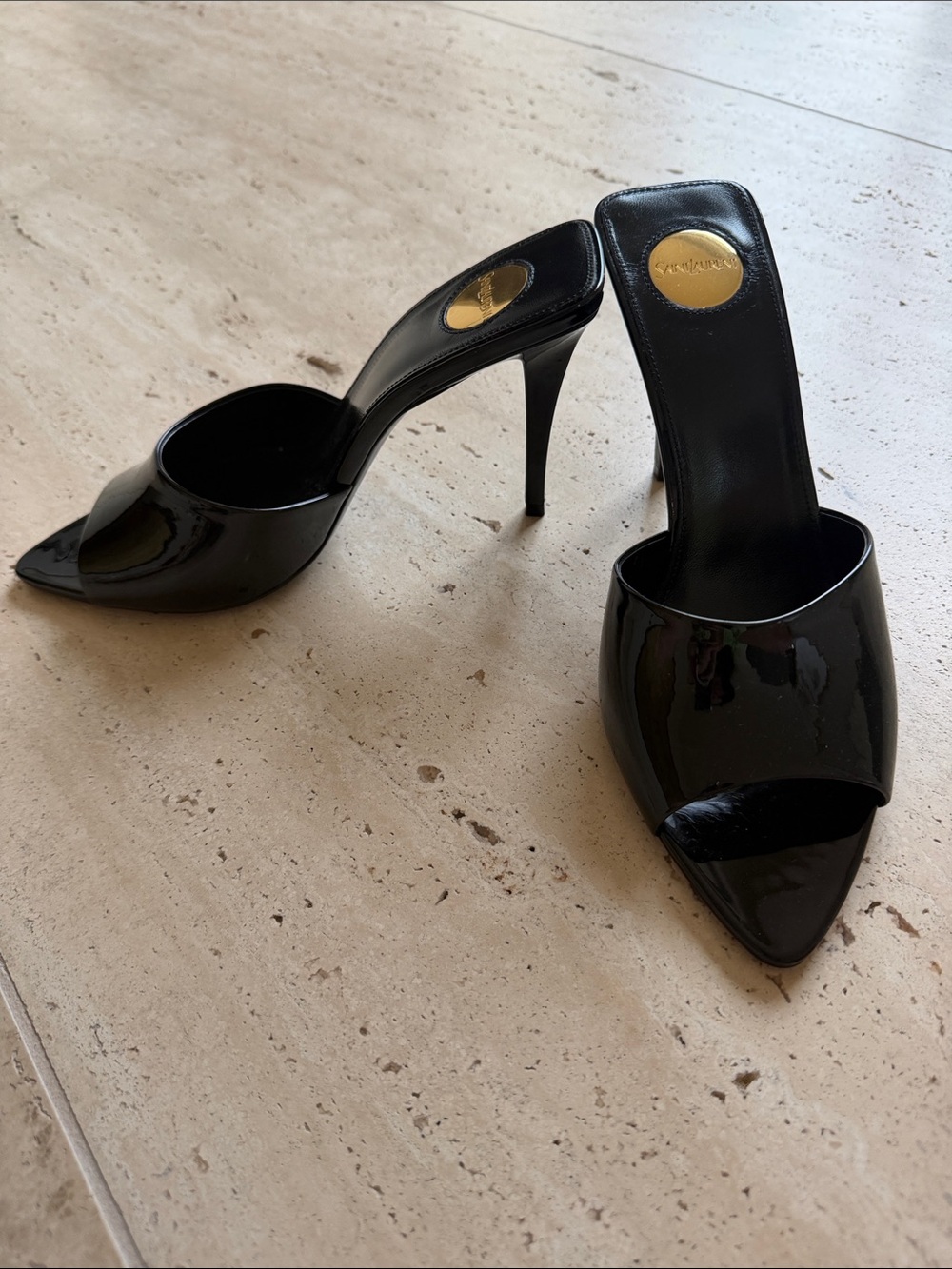 Saint Laurent Classic Black Patent High-Heel Mule